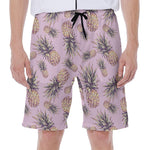Pink Vintage Pineapple Pattern Print Men's Beach Shorts