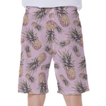 Pink Vintage Pineapple Pattern Print Men's Beach Shorts