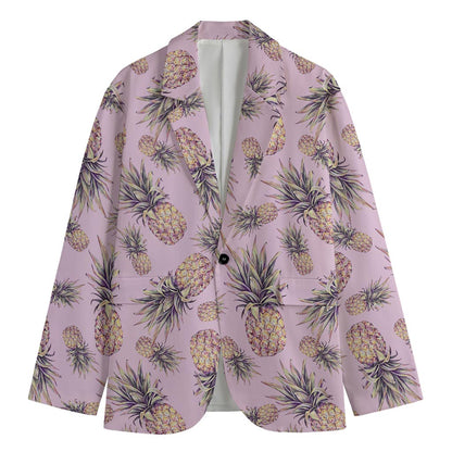 Pink Vintage Pineapple Pattern Print Men's Blazer