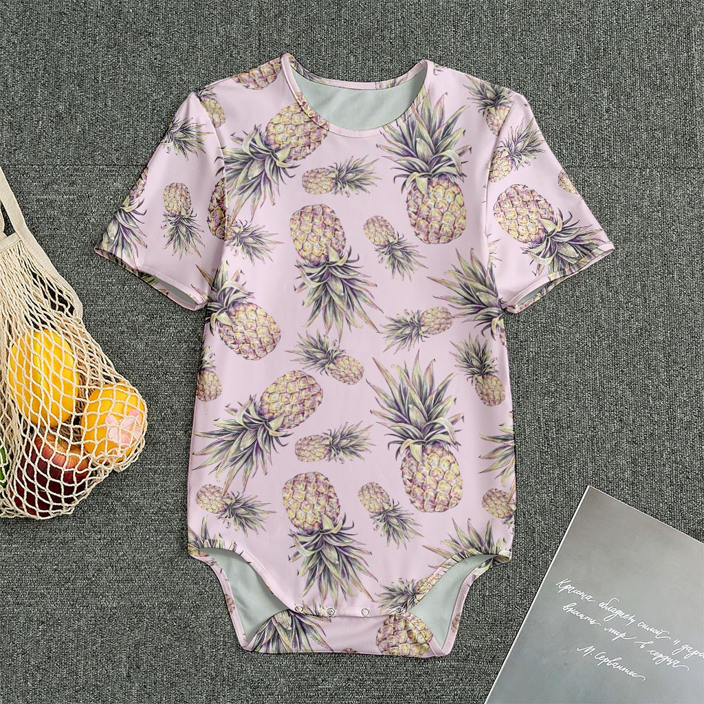 Pink Vintage Pineapple Pattern Print Men's Bodysuit