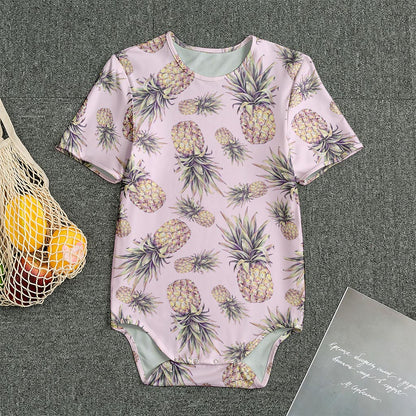 Pink Vintage Pineapple Pattern Print Men's Bodysuit