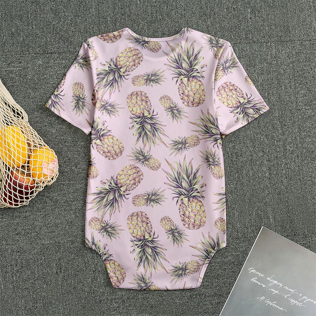 Pink Vintage Pineapple Pattern Print Men's Bodysuit