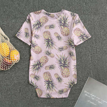 Pink Vintage Pineapple Pattern Print Men's Bodysuit