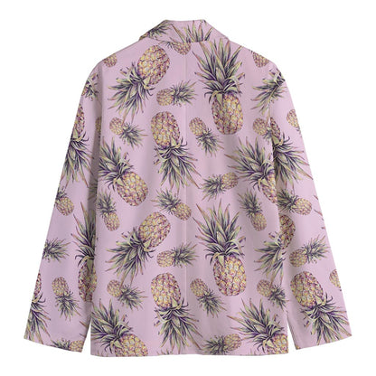 Pink Vintage Pineapple Pattern Print Men's Cotton Blazer