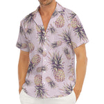 Pink Vintage Pineapple Pattern Print Men's Deep V-Neck Shirt