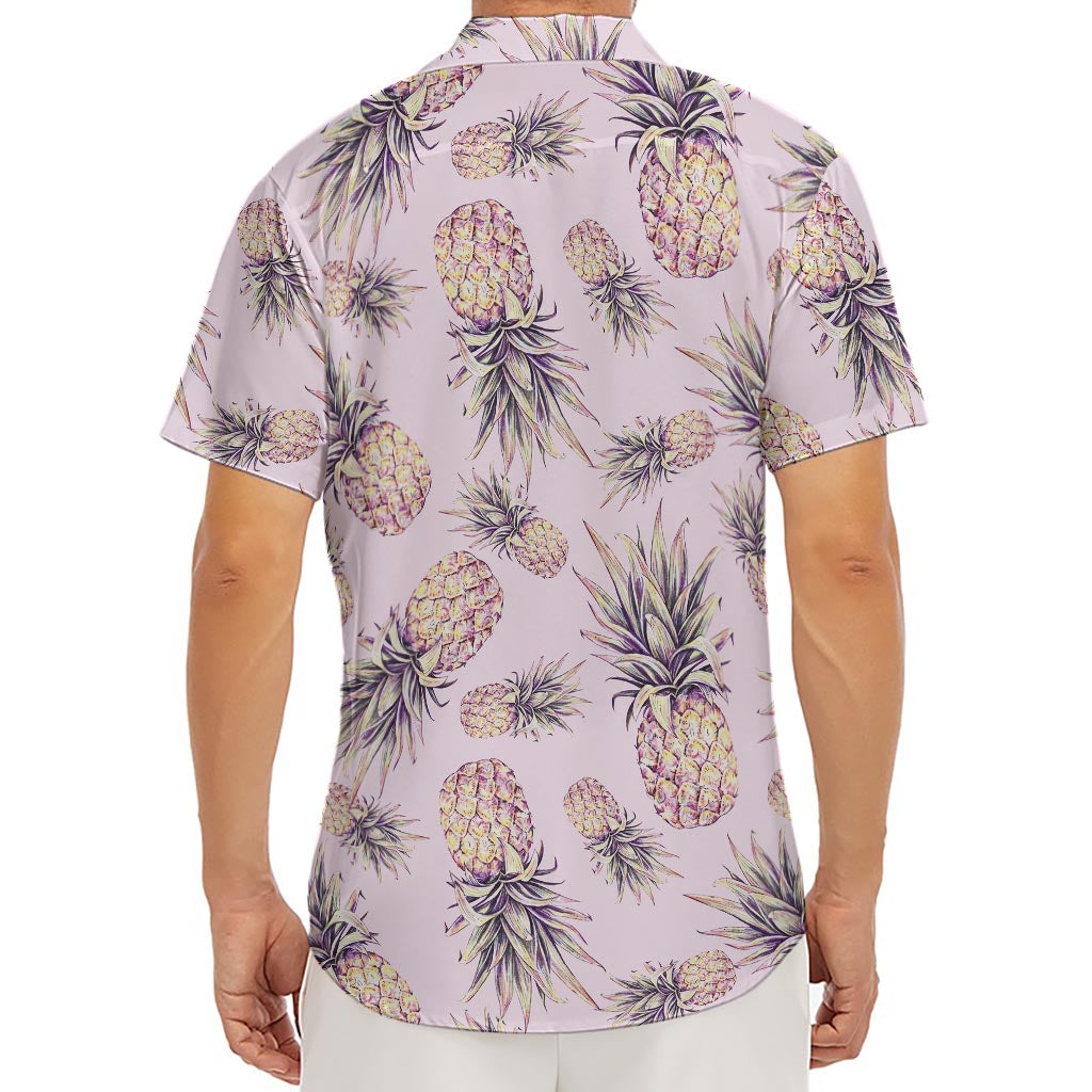 Pink Vintage Pineapple Pattern Print Men's Deep V-Neck Shirt
