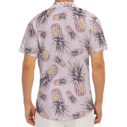 Pink Vintage Pineapple Pattern Print Men's Deep V-Neck Shirt