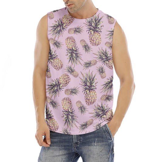 Pink Vintage Pineapple Pattern Print Men's Fitness Tank Top