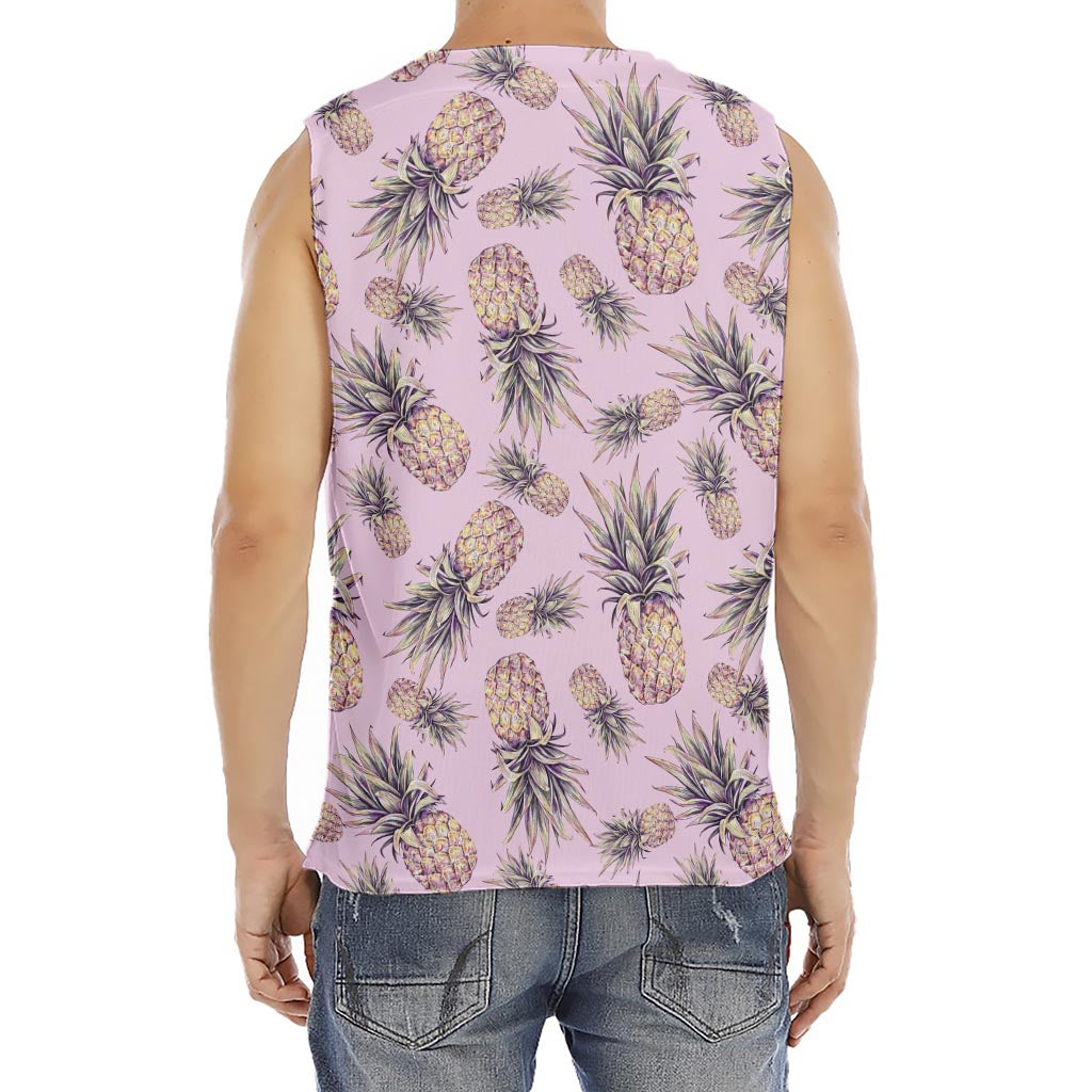 Pink Vintage Pineapple Pattern Print Men's Fitness Tank Top