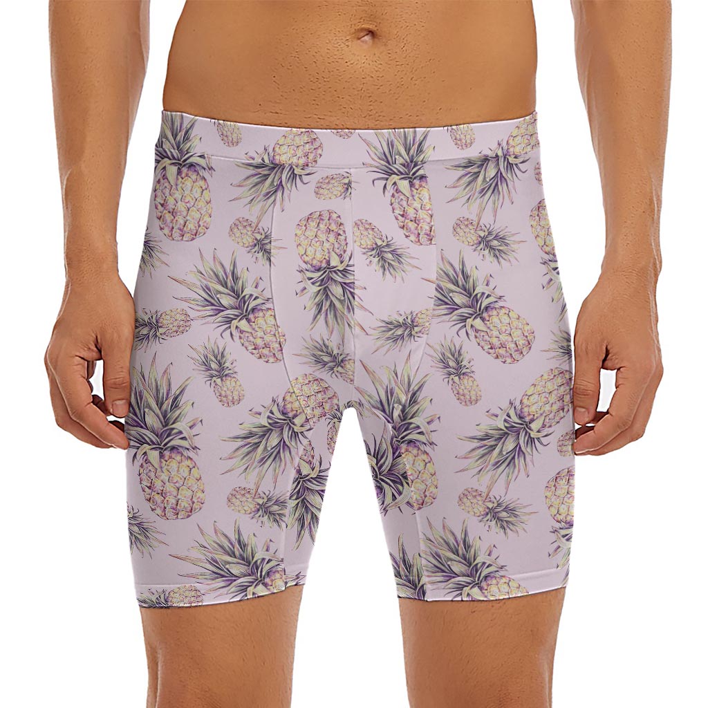 Pink Vintage Pineapple Pattern Print Men's Long Boxer Briefs
