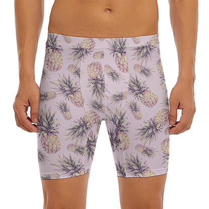Pink Vintage Pineapple Pattern Print Men's Long Boxer Briefs