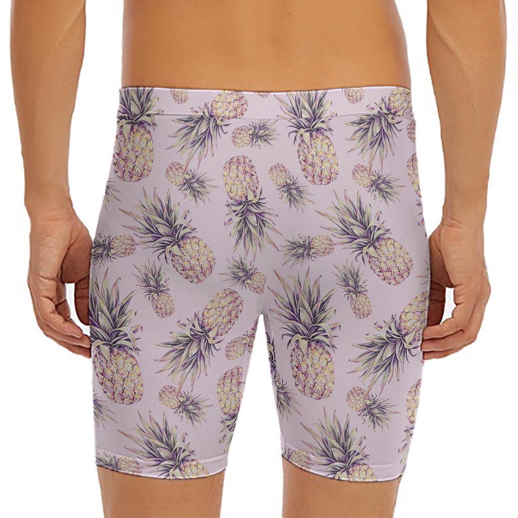 Pink Vintage Pineapple Pattern Print Men's Long Boxer Briefs