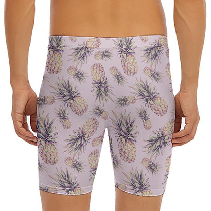 Pink Vintage Pineapple Pattern Print Men's Long Boxer Briefs