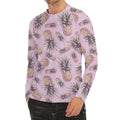 Pink Vintage Pineapple Pattern Print Men's Long Sleeve Rash Guard