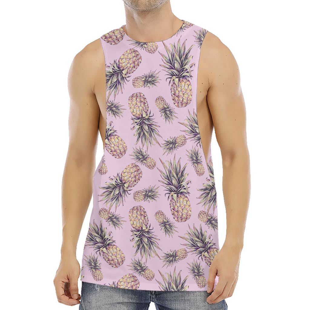 Pink Vintage Pineapple Pattern Print Men's Muscle Tank Top