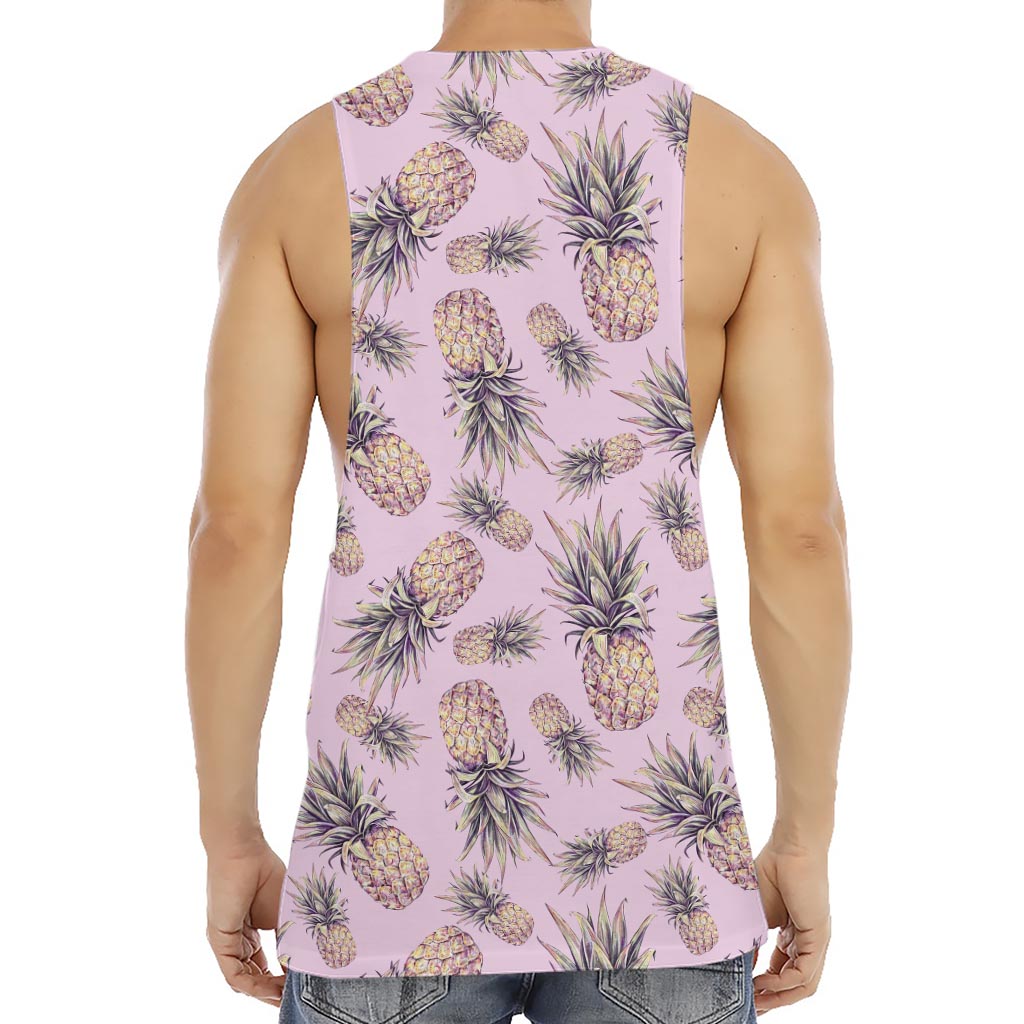 Pink Vintage Pineapple Pattern Print Men's Muscle Tank Top
