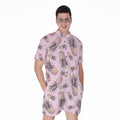 Pink Vintage Pineapple Pattern Print Men's Romper