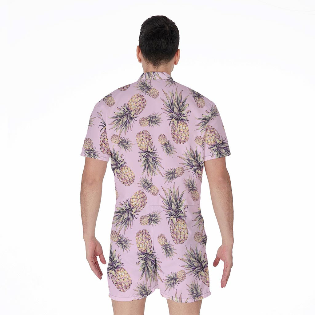 Pink Vintage Pineapple Pattern Print Men's Rompers