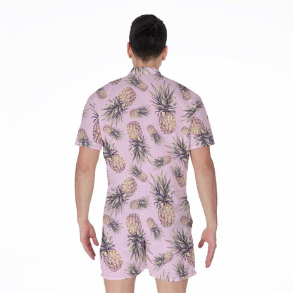 Pink Vintage Pineapple Pattern Print Men's Rompers