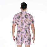 Pink Vintage Pineapple Pattern Print Men's Rompers