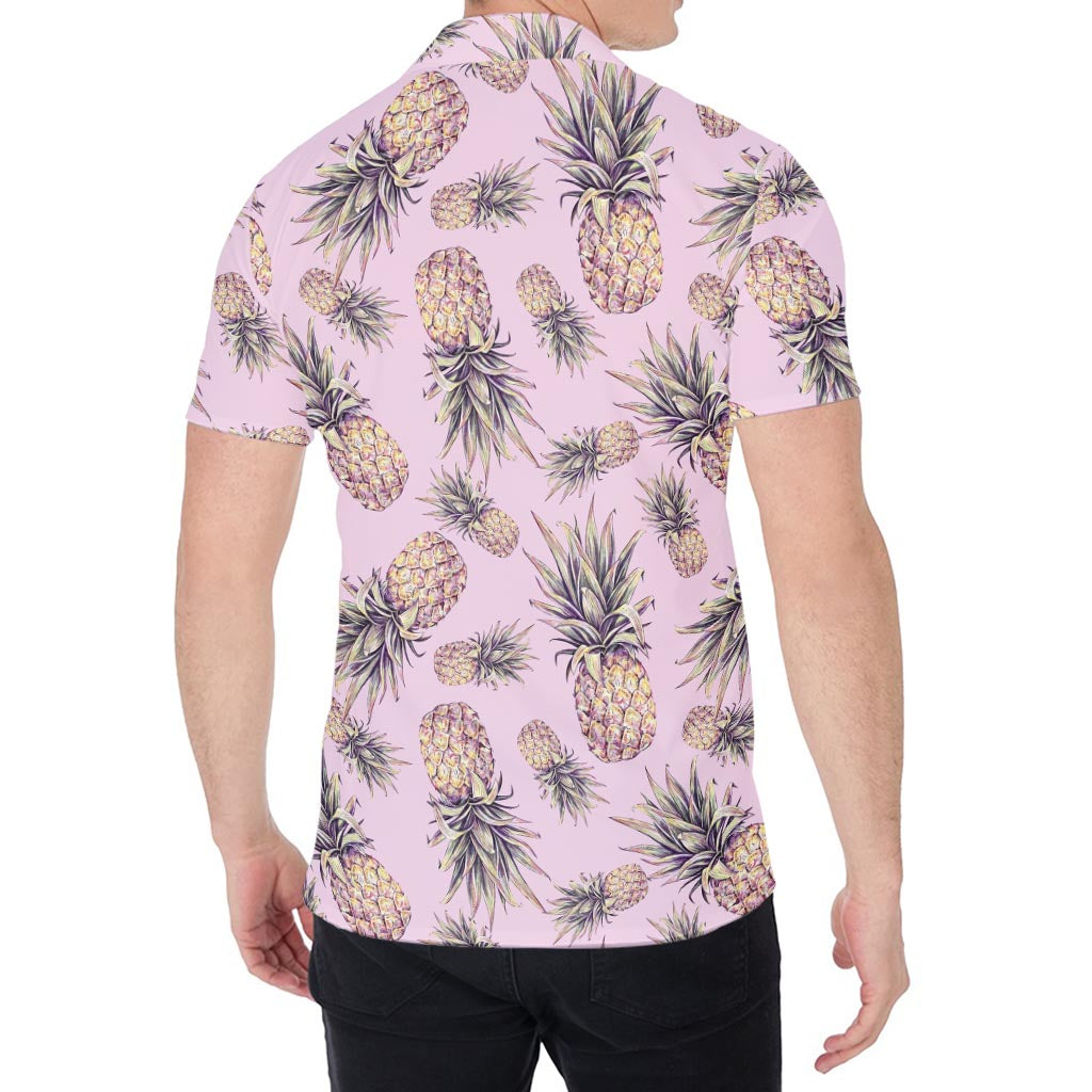 Pink Vintage Pineapple Pattern Print Men's Shirt