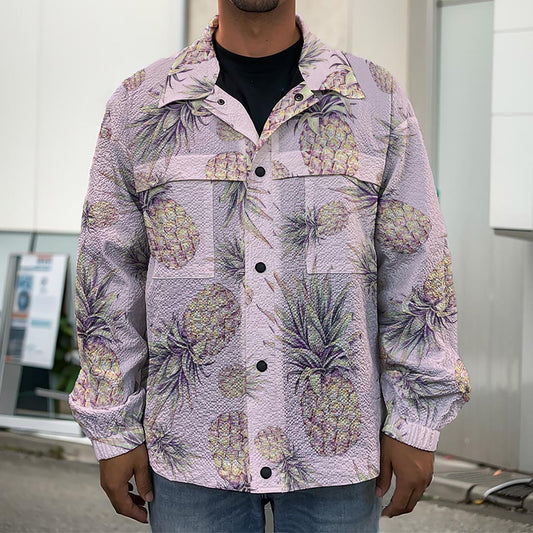 Pink Vintage Pineapple Pattern Print Men's Shirt Jacket