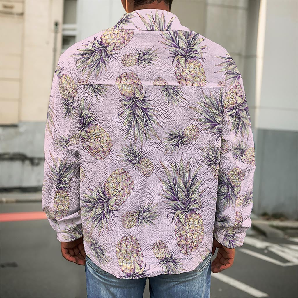 Pink Vintage Pineapple Pattern Print Men's Shirt Jacket