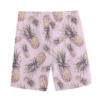Pink Vintage Pineapple Pattern Print Men's Sports Shorts
