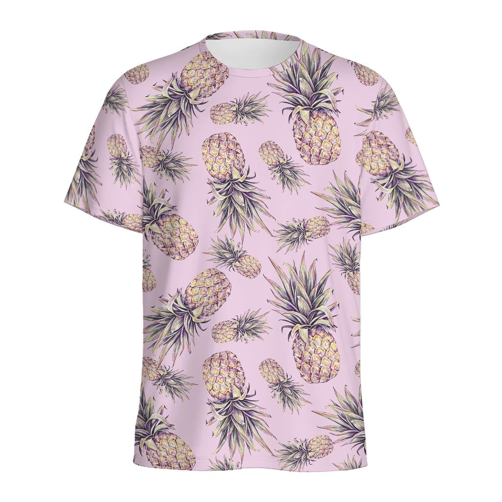 Pink Vintage Pineapple Pattern Print Men's Sports T-Shirt