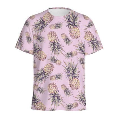 Pink Vintage Pineapple Pattern Print Men's Sports T-Shirt