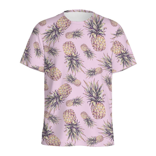 Pink Vintage Pineapple Pattern Print Men's Sports T-Shirt