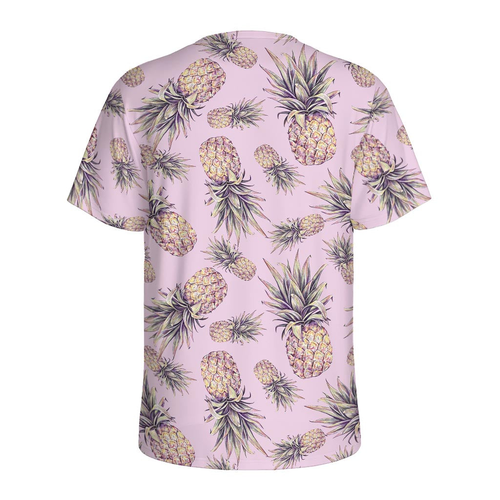 Pink Vintage Pineapple Pattern Print Men's Sports T-Shirt