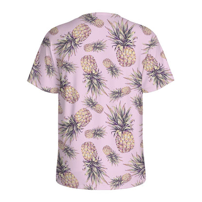 Pink Vintage Pineapple Pattern Print Men's Sports T-Shirt