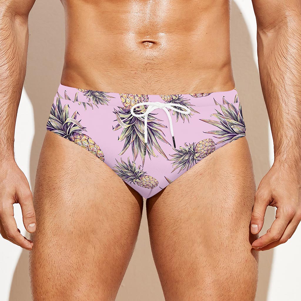 Pink Vintage Pineapple Pattern Print Men's Swim Briefs