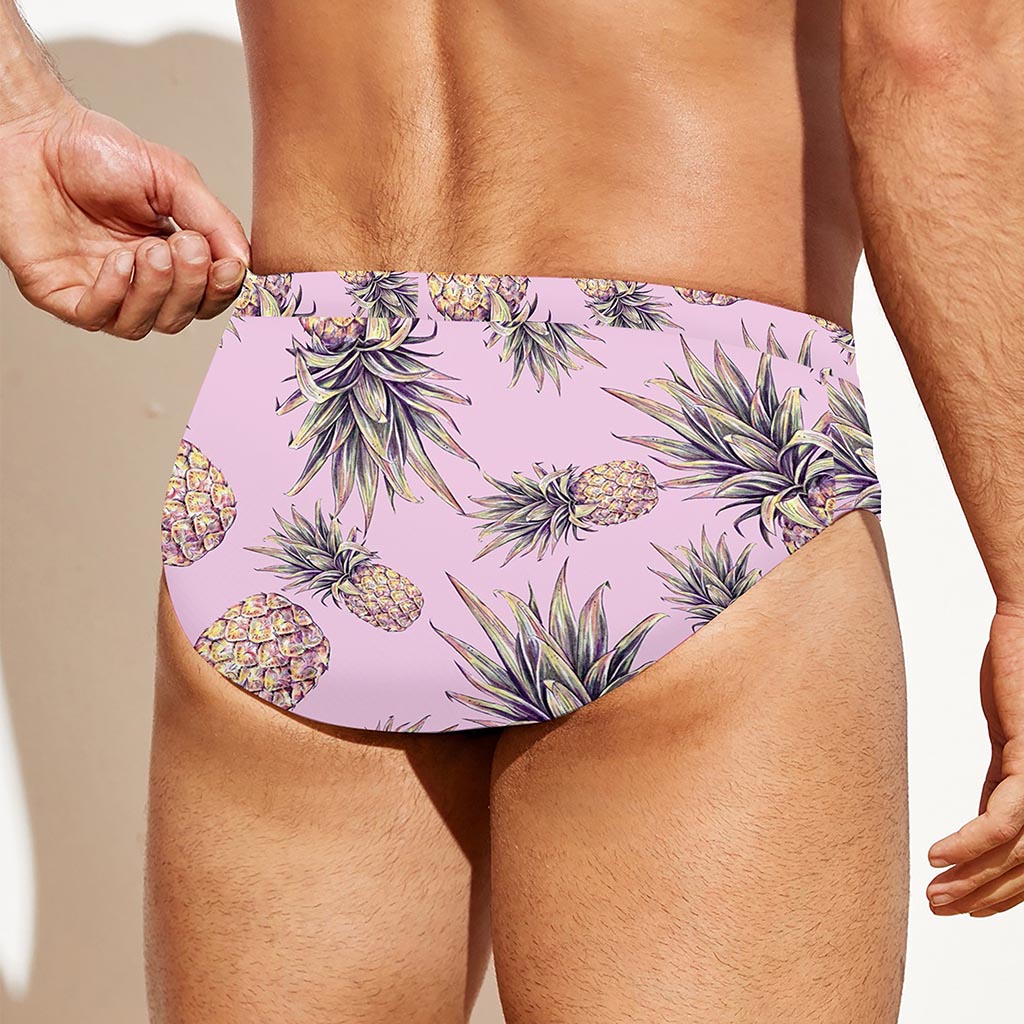 Pink Vintage Pineapple Pattern Print Men's Swim Briefs
