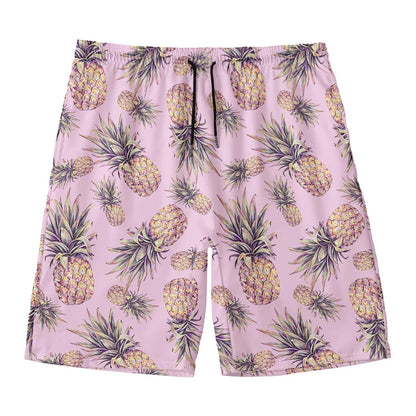 Pink Vintage Pineapple Pattern Print Men's Swim Trunks