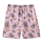 Pink Vintage Pineapple Pattern Print Men's Swim Trunks