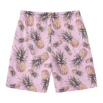 Pink Vintage Pineapple Pattern Print Men's Swim Trunks