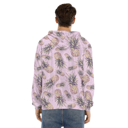 Pink Vintage Pineapple Pattern Print Men's Velvet Pullover Hoodie