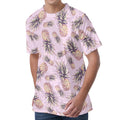 Pink Vintage Pineapple Pattern Print Men's Velvet T-Shirt