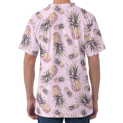 Pink Vintage Pineapple Pattern Print Men's Velvet T-Shirt