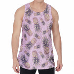 Pink Vintage Pineapple Pattern Print Men's Velvet Tank Top