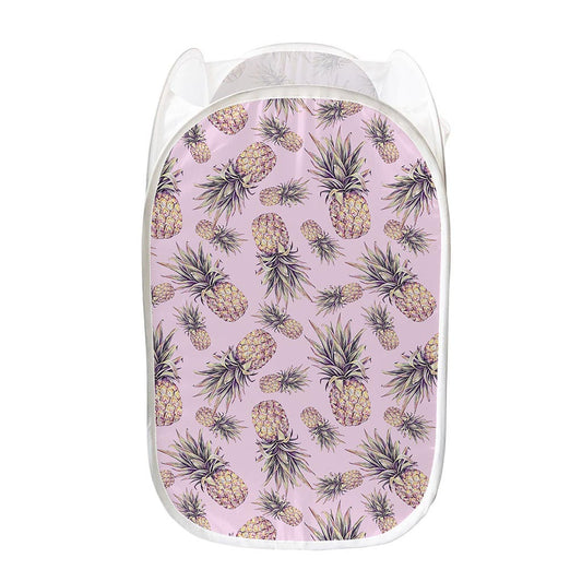 Pink Vintage Pineapple Pattern Print Mesh Laundry Hamper