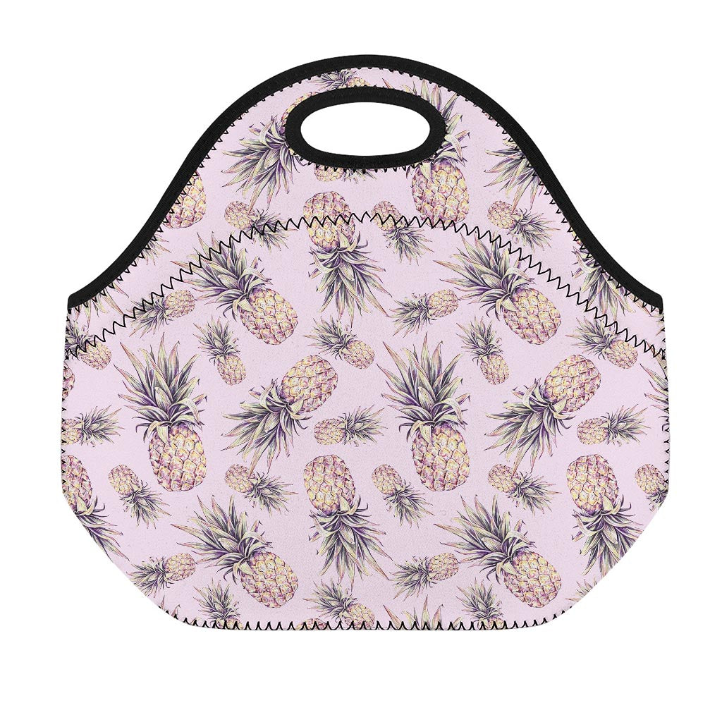 Pink Vintage Pineapple Pattern Print Neoprene Lunch Bag
