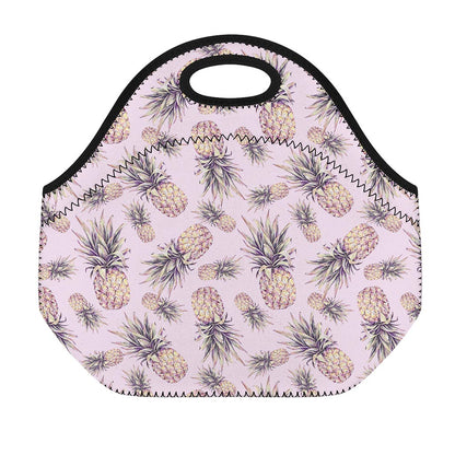 Pink Vintage Pineapple Pattern Print Neoprene Lunch Bag