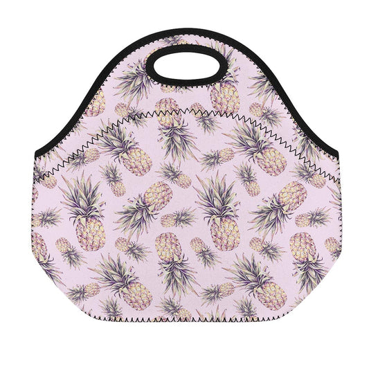 Pink Vintage Pineapple Pattern Print Neoprene Lunch Bag