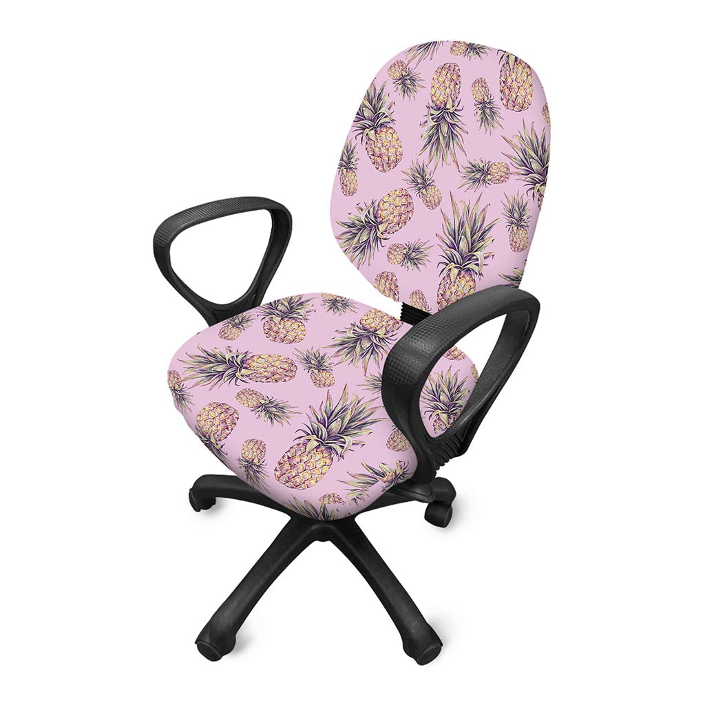 Pink Vintage Pineapple Pattern Print Office Chair Cover