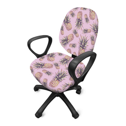 Pink Vintage Pineapple Pattern Print Office Chair Cover