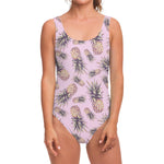 Pink Vintage Pineapple Pattern Print One Piece Swimsuit