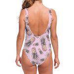 Pink Vintage Pineapple Pattern Print One Piece Swimsuit